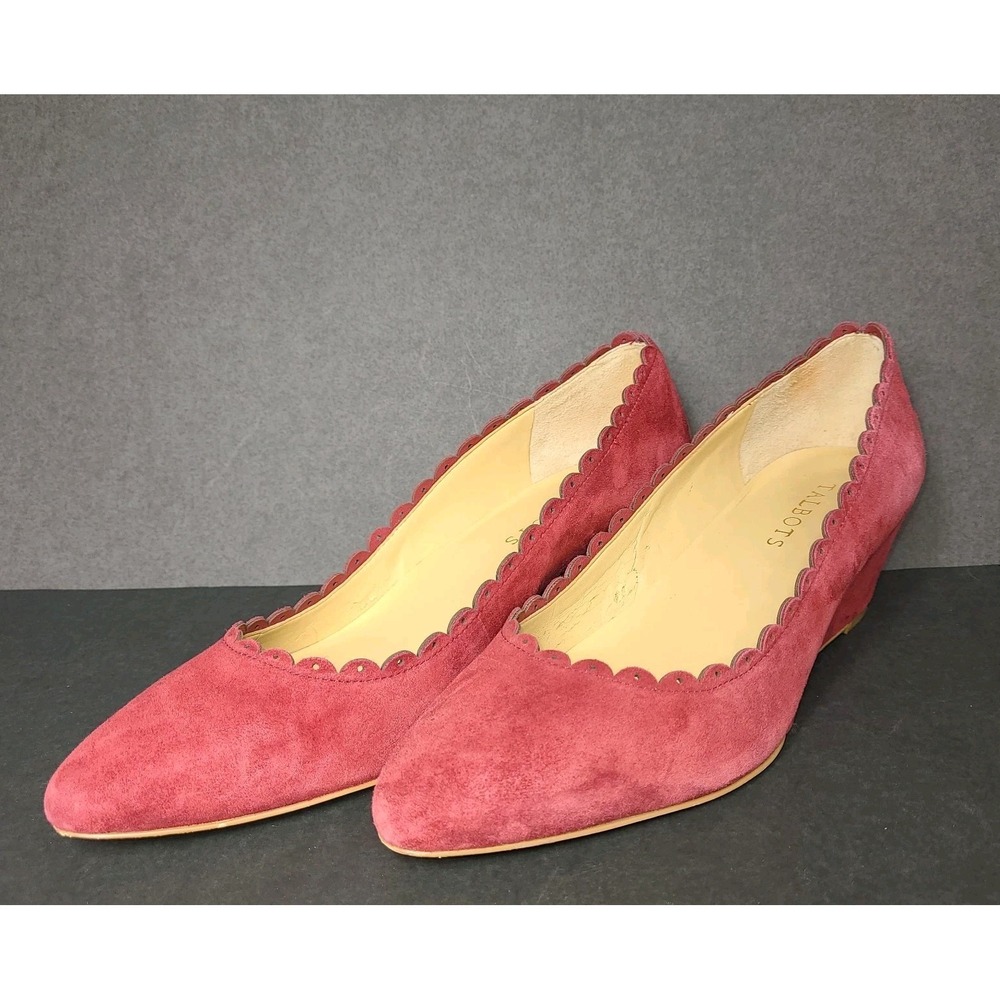 Talbots Women's Suede Scalloped Heels Red 8N 2" Pumps Pointed Toe EUC